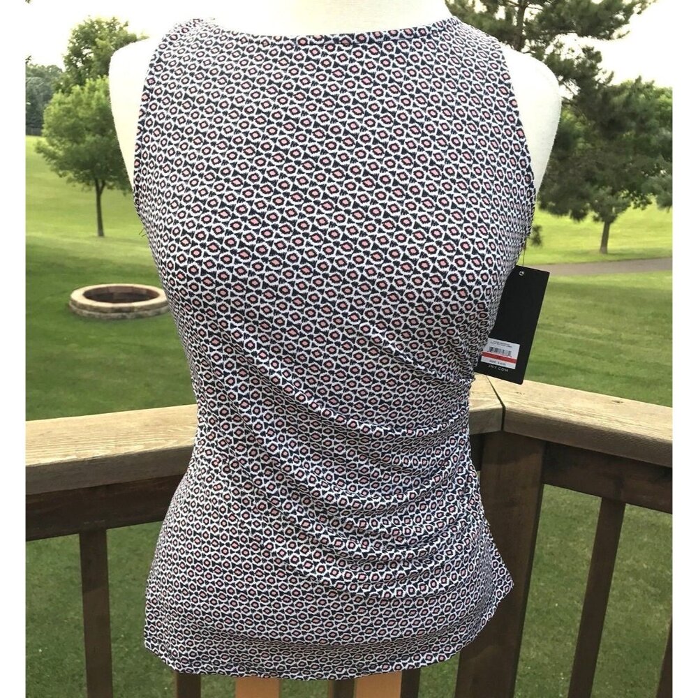 Sexy Jones New York XS Top Sleeveless Ikat Print Ruched Sexy Exposed Zip